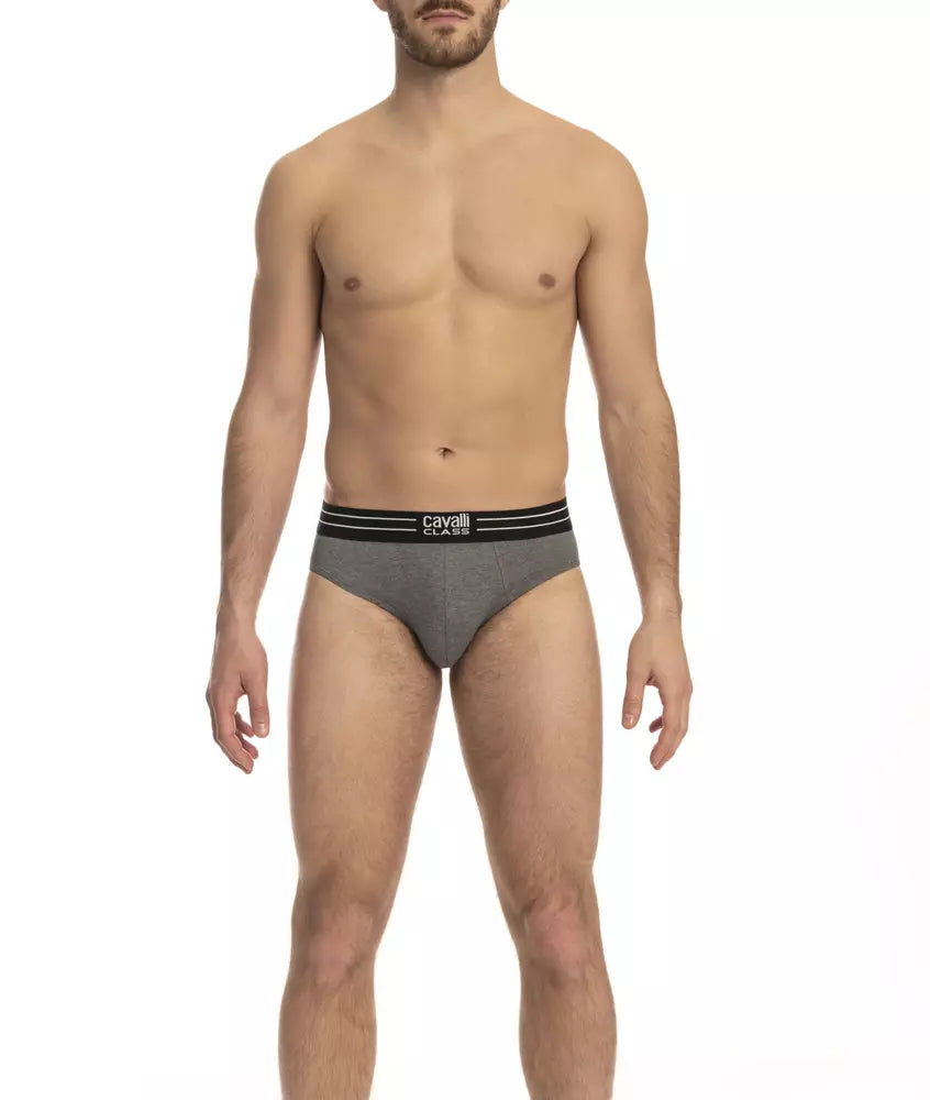 Cavalli Class Gray Cotton Men Underwear Trio Pack - ClickThatClicks 
