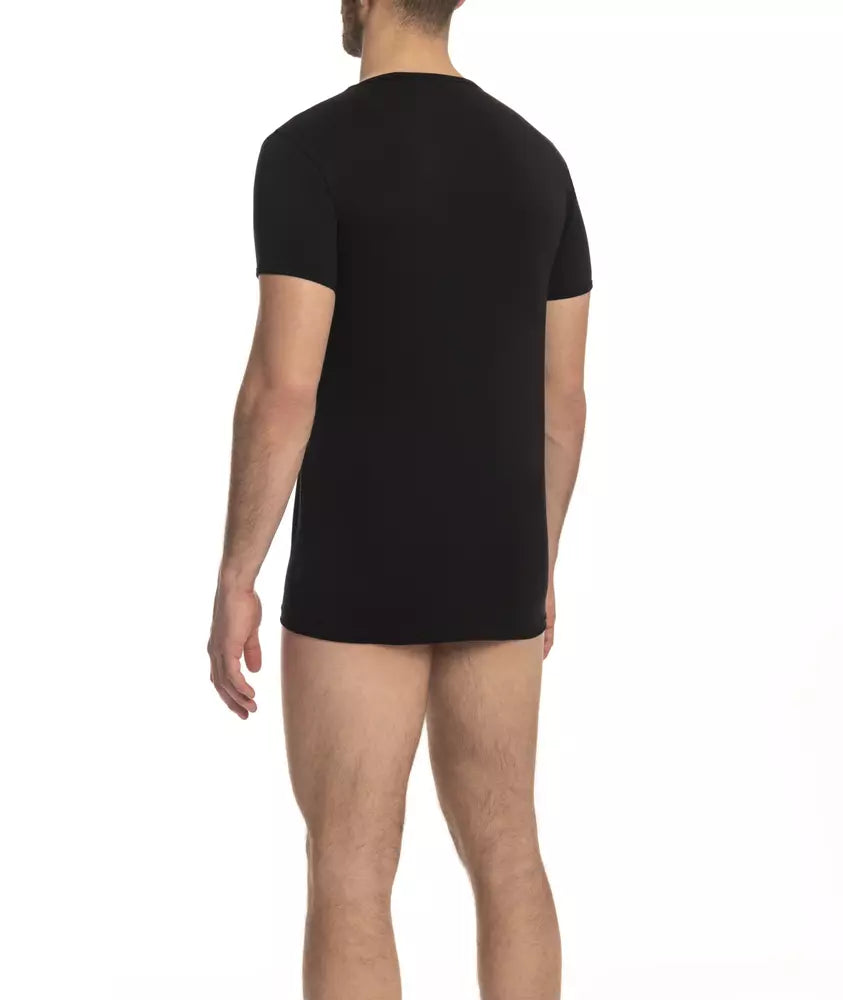 Cavalli Class Black Cotton Men's V-Neck T-Shirt - ClickThatClicks 