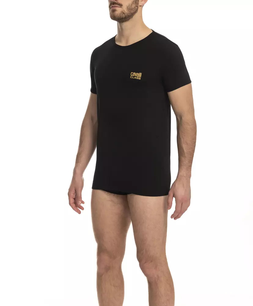Cavalli Class Black Cotton Men T-Shirt - ClickThatClicks 