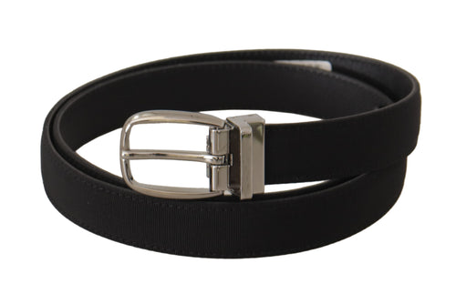 Dolce & Gabbana Black Calf Canvas Silver Tone Logo Metal Belt - ClickThatClicks 