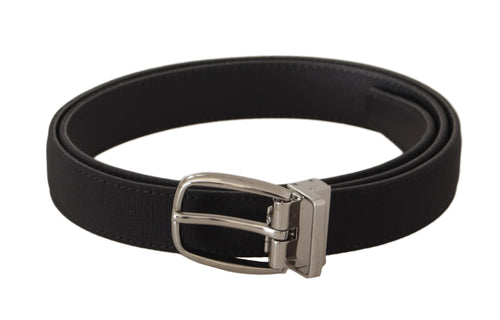 Dolce & Gabbana Black Calf Canvas Silver Tone Logo Metal Belt - ClickThatClicks 