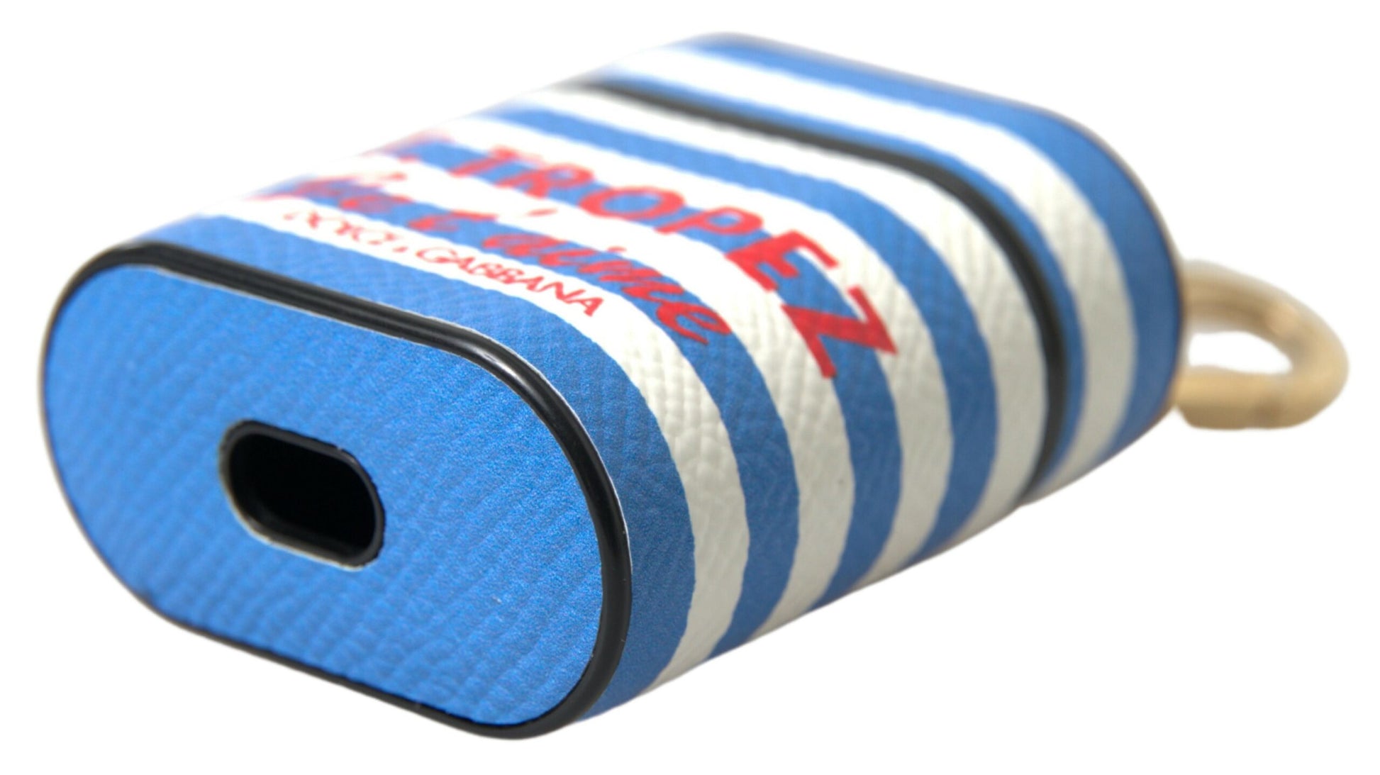 Dolce & Gabbana Blue Stripe Dauphine Leather Logo Print Airpod Case - ClickThatClicks 