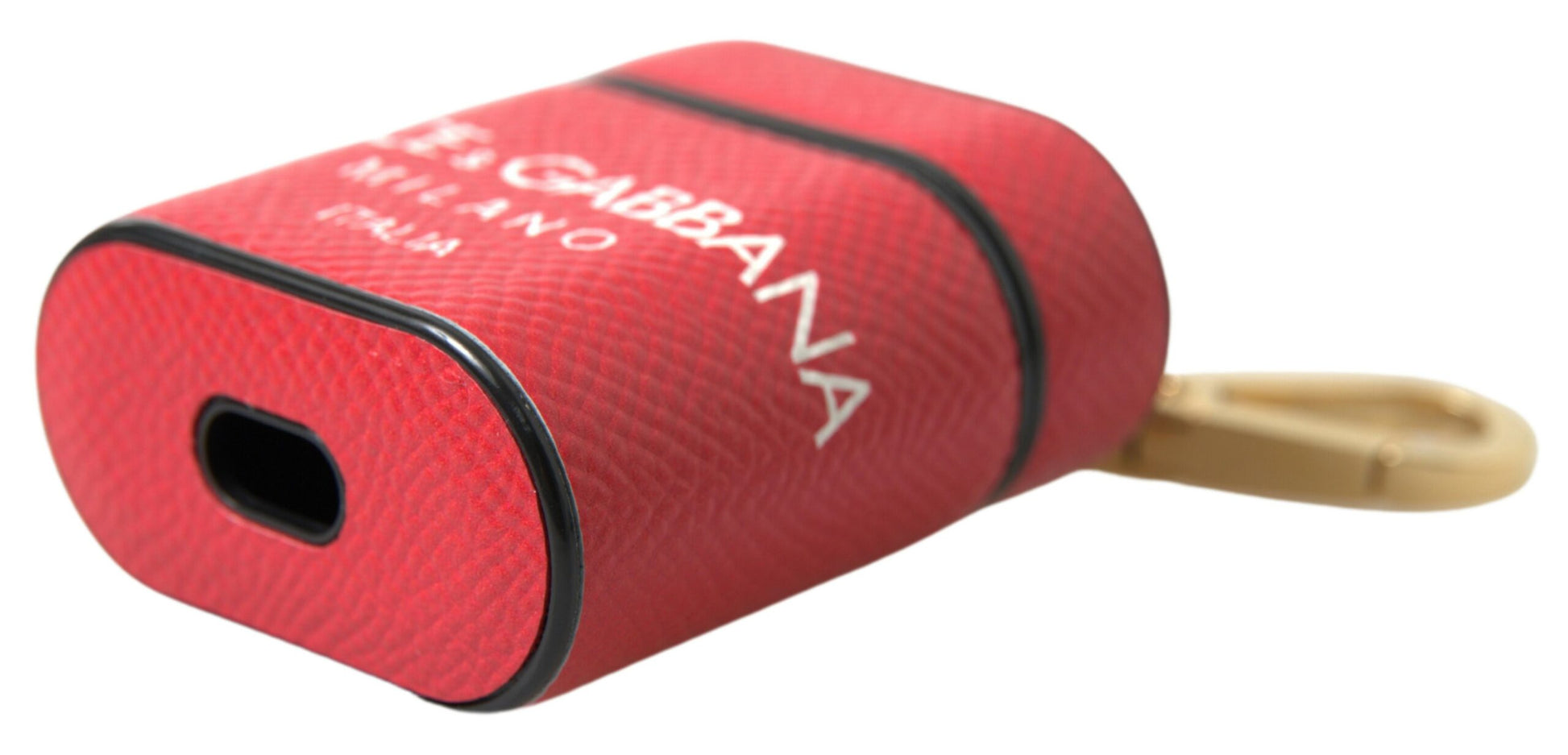 Dolce & Gabbana Red Leather Gold Tone Metal Logo Print Airpods Case - ClickThatClicks 