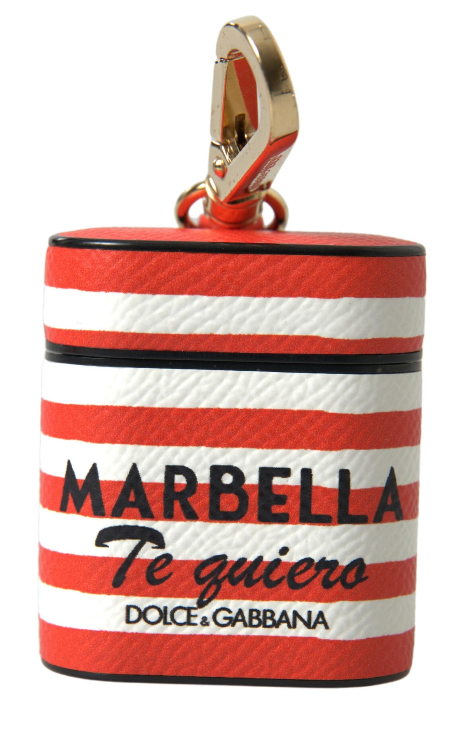 Dolce & Gabbana Orange Stripe Dauphine Leather Logo Strap Airpod Case - ClickThatClicks 