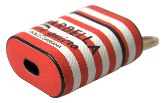 Dolce & Gabbana Orange Stripe Dauphine Leather Logo Strap Airpod Case - ClickThatClicks 