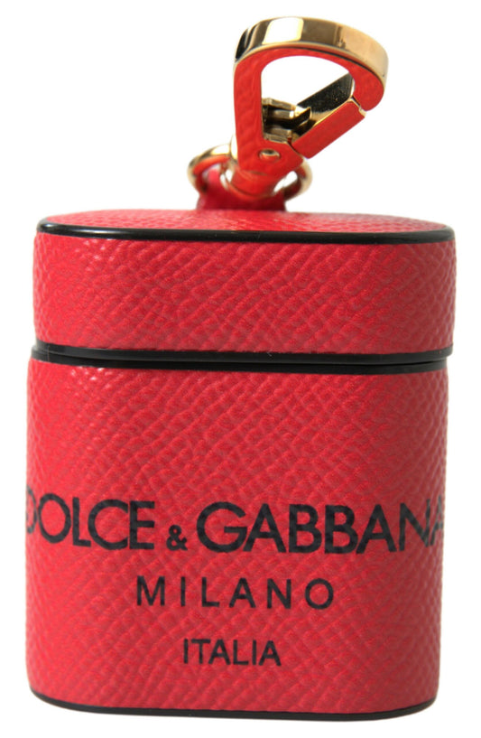Dolce & Gabbana Red Black Calf Leather Logo Print Strap Airpods Case - ClickThatClicks 
