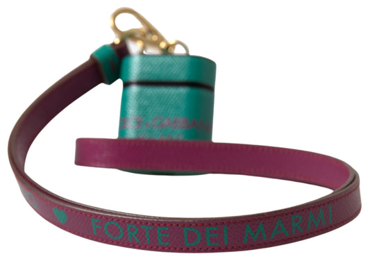 Dolce & Gabbana Green Maroon Calf Leather Logo Print Strap Airpods Case - ClickThatClicks 