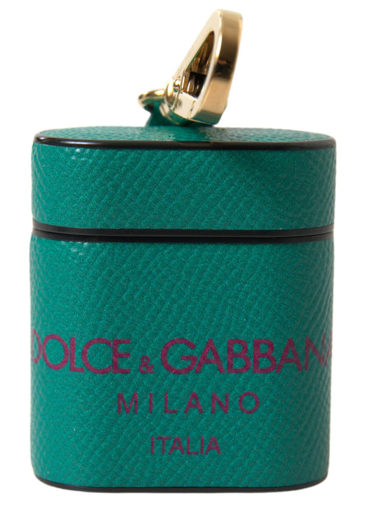 Dolce & Gabbana Green Maroon Calf Leather Logo Print Strap Airpods Case - ClickThatClicks 