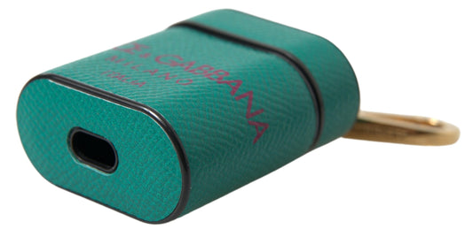 Dolce & Gabbana Green Maroon Calf Leather Logo Print Strap Airpods Case - ClickThatClicks 