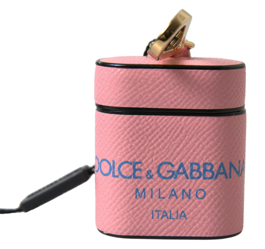 Dolce & Gabbana Pink Blue Calf Leather Logo Print Strap Airpods Case - ClickThatClicks 