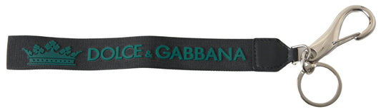 Dolce & Gabbana Black DG Logo Rubber Silver Tone Metal Keychain - ClickThatClicks 