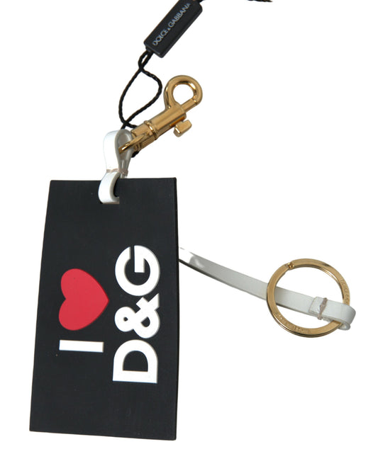 Dolce & Gabbana Black Silicone DG Logo Gold Brass Keychain - ClickThatClicks 