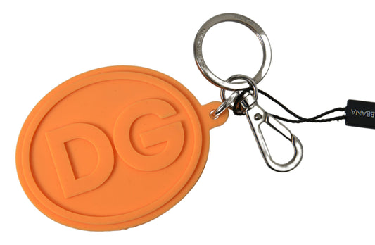 Dolce & Gabbana Orange Rubber DG Logo Gold Brass Metal Keychain - ClickThatClicks 