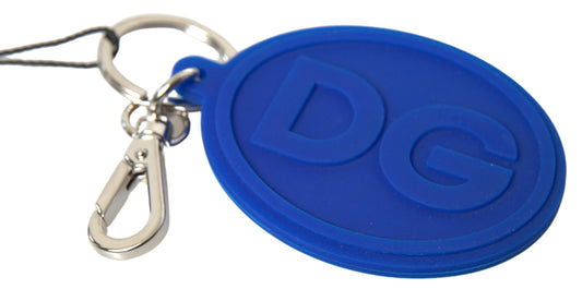 Dolce & Gabbana Blue Rubber DG Logo Silver Brass Metal Keyring Keychain - ClickThatClicks 