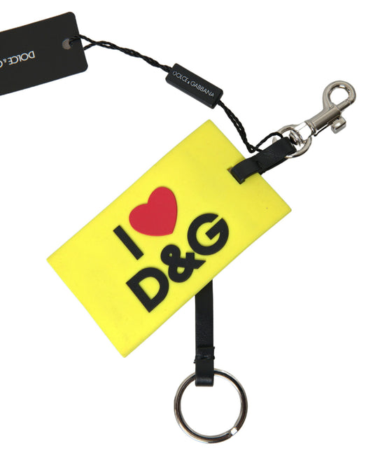 Dolce & Gabbana Yellow Silicone DG Logo Gold Brass Keyring Keychain - ClickThatClicks 