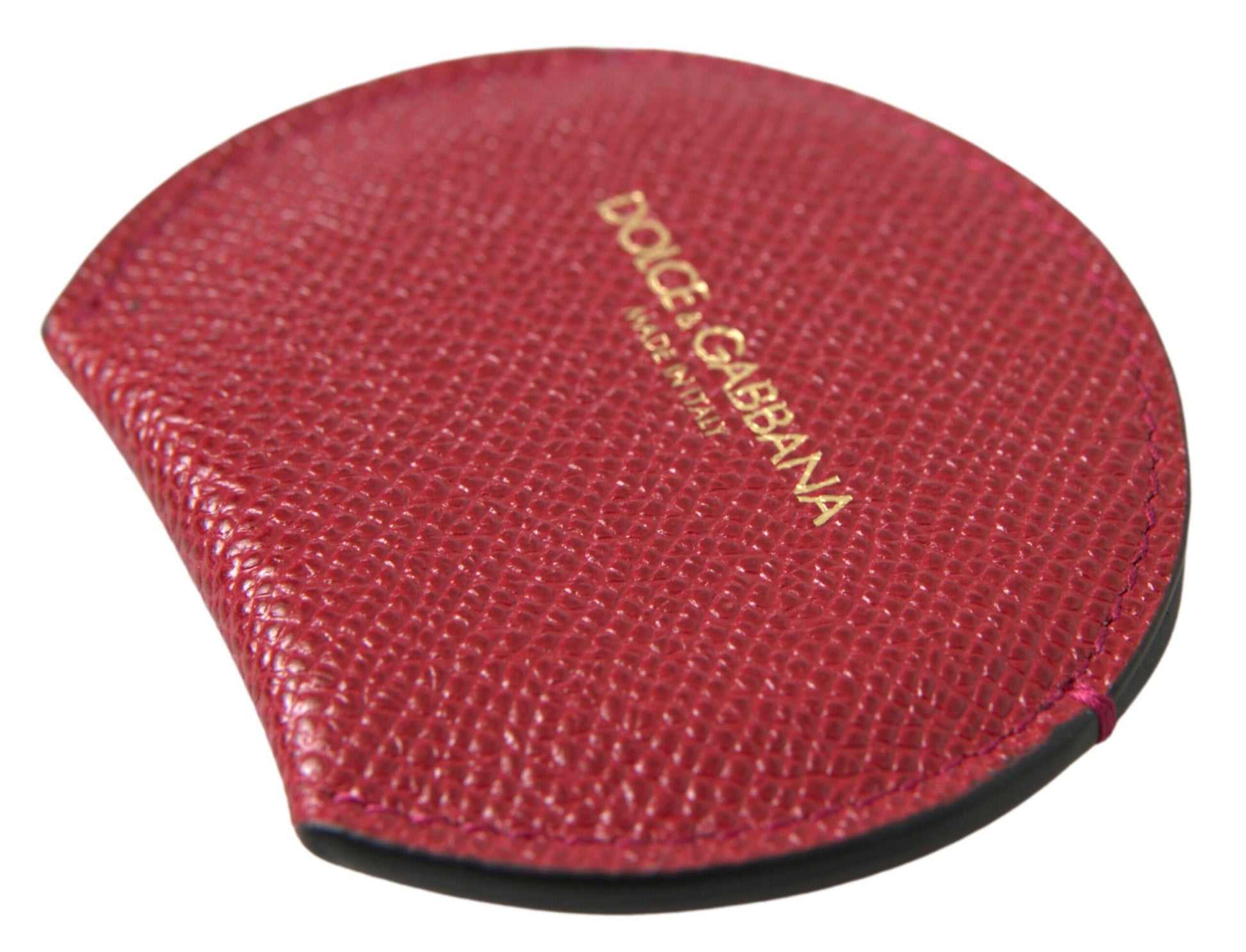 Dolce & Gabbana Red Calfskin Leather Round Hand Mirror Holder - ClickThatClicks 