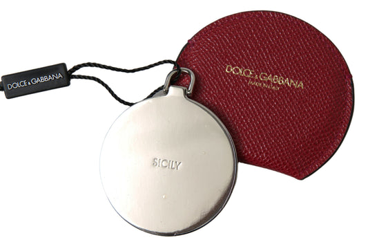 Dolce & Gabbana Red Calfskin Leather Round Hand Mirror Holder - ClickThatClicks 