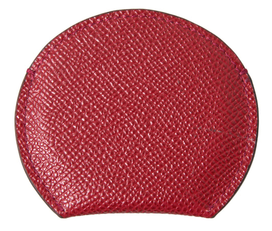 Dolce & Gabbana Red Calfskin Leather Round Hand Mirror Holder - ClickThatClicks 