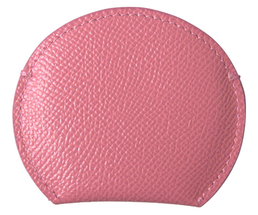 Dolce & Gabbana Pink Calfskin Leather Round Logo Print Hand Mirror Holder - ClickThatClicks 