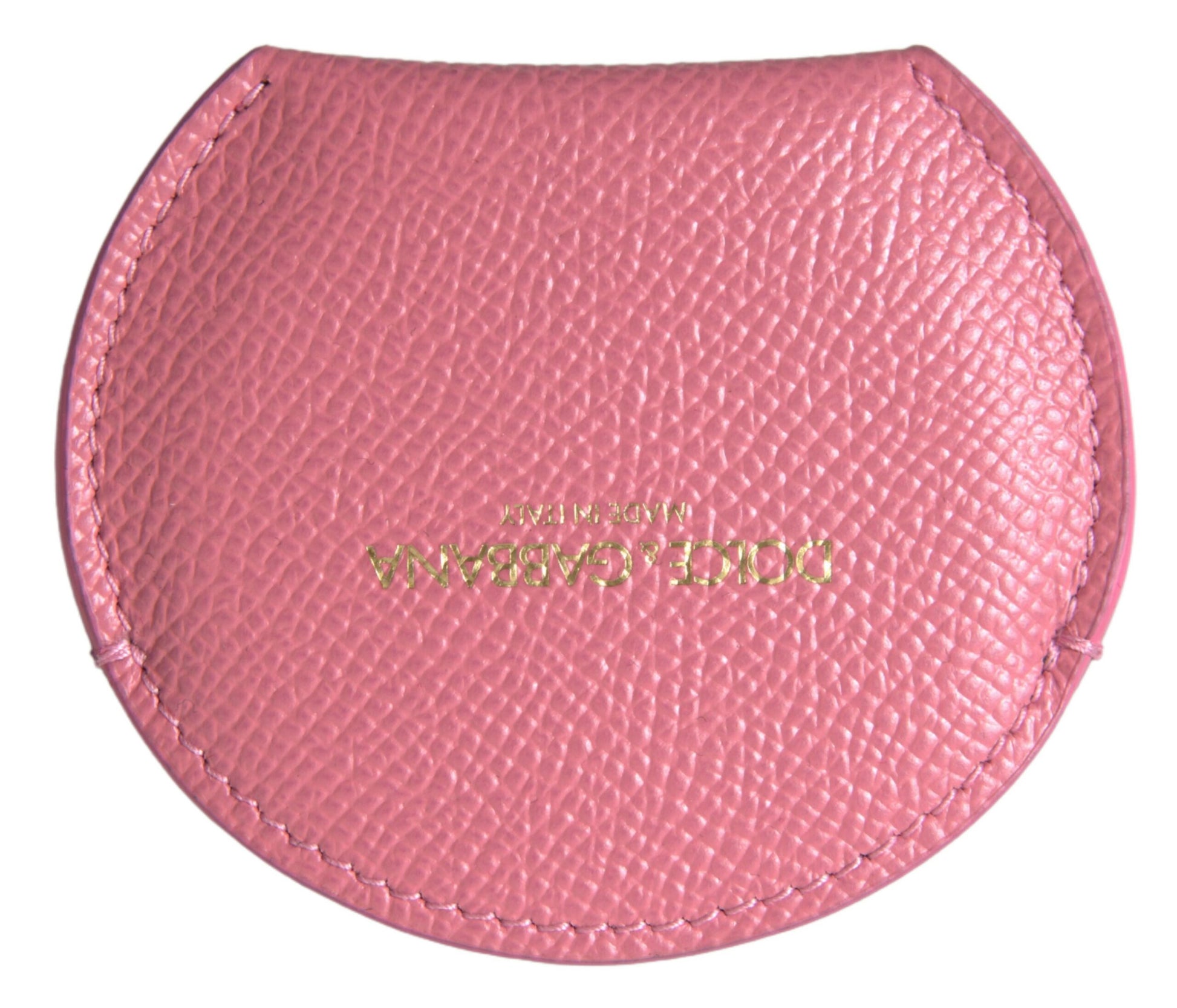 Dolce & Gabbana Pink Calfskin Leather Round Logo Print Hand Mirror Holder - ClickThatClicks 