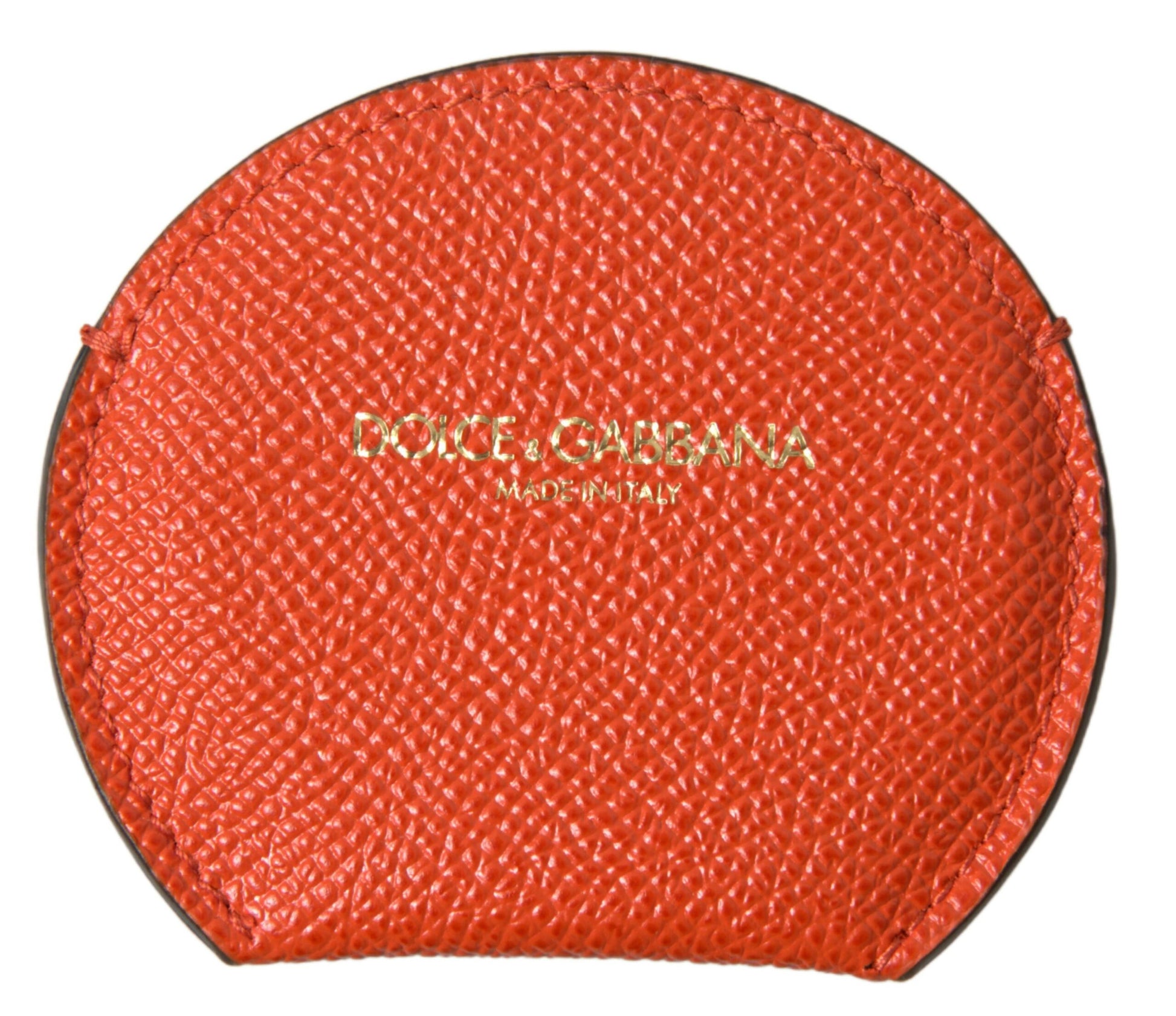 Dolce & Gabbana Orange Calfskin Leather Round Logo Hand Mirror Holder - ClickThatClicks 
