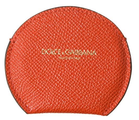 Dolce & Gabbana Orange Calfskin Leather Round Logo Hand Mirror Holder - ClickThatClicks 