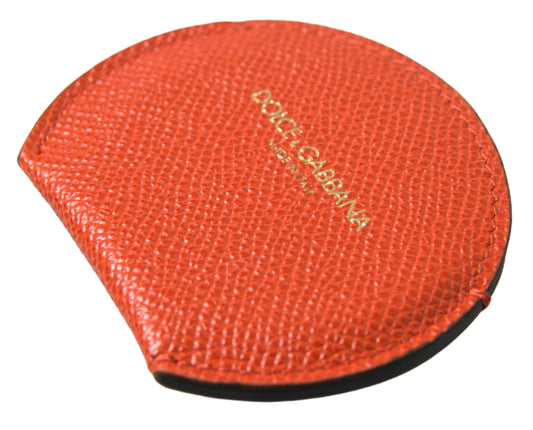 Dolce & Gabbana Orange Calfskin Leather Round Logo Hand Mirror Holder - ClickThatClicks 