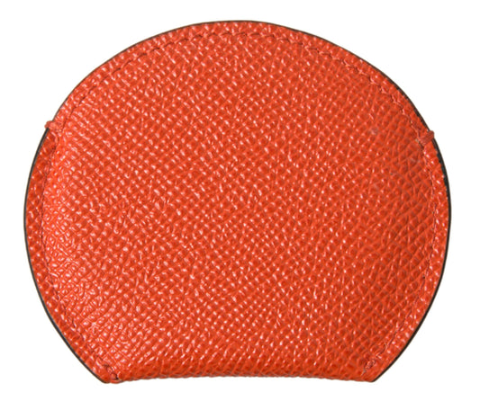 Dolce & Gabbana Orange Calfskin Leather Round Logo Hand Mirror Holder - ClickThatClicks 
