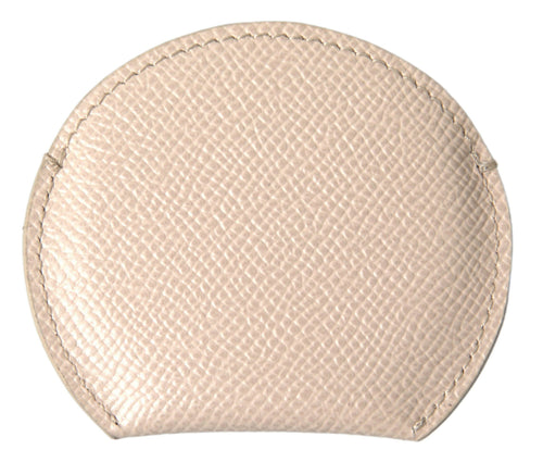Dolce & Gabbana Beige Calfskin Leather Round Logo Hand Mirror Holder - ClickThatClicks 