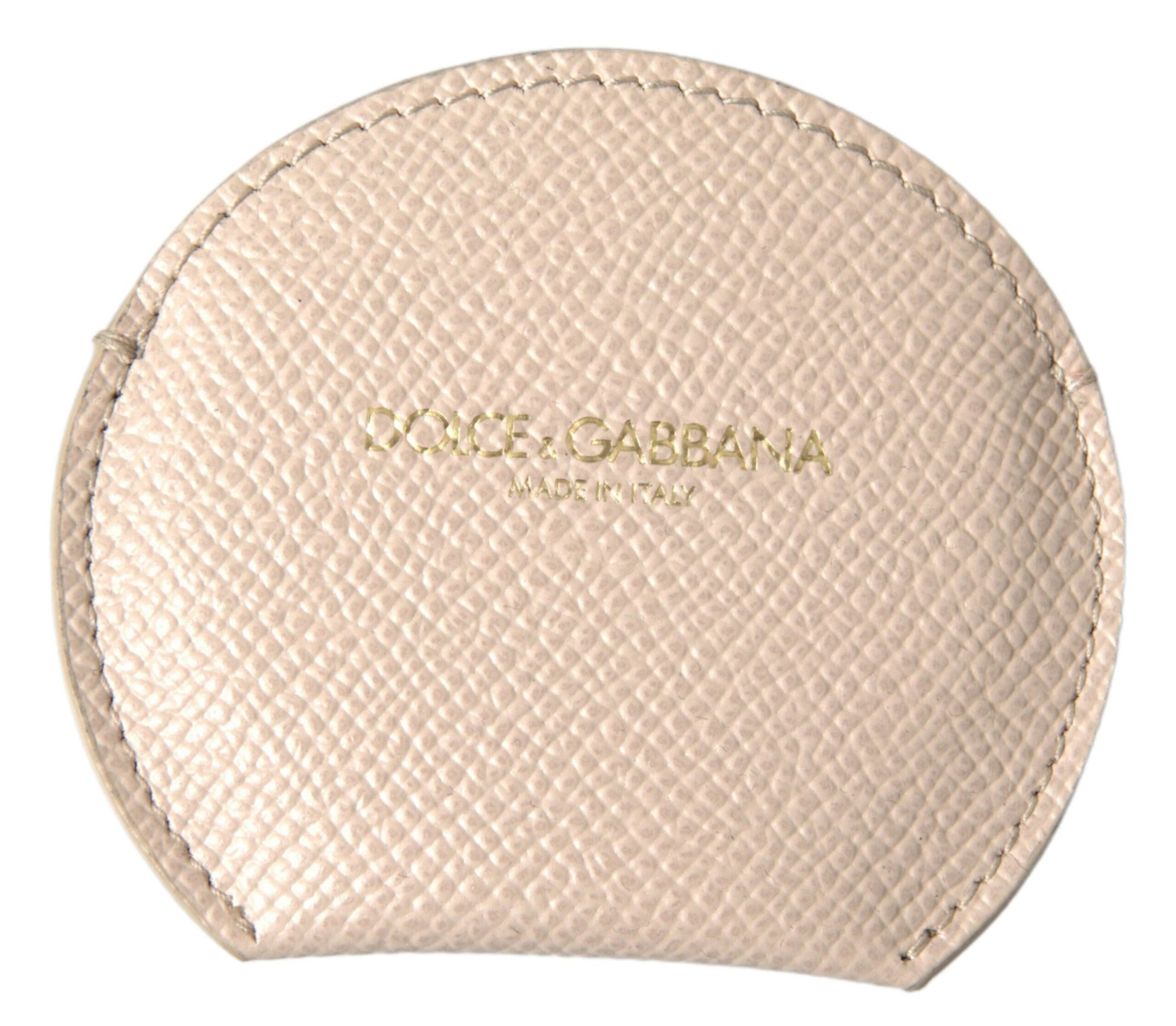 Dolce & Gabbana Beige Calfskin Leather Round Logo Hand Mirror Holder - ClickThatClicks 