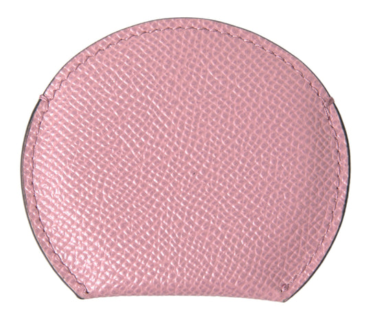 Dolce & Gabbana Pink Calfskin Leather Round Logo Print Hand Mirror Holder - ClickThatClicks 