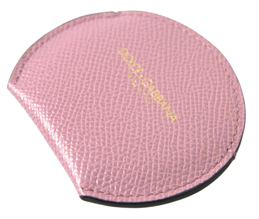 Dolce & Gabbana Pink Calfskin Leather Round Logo Print Hand Mirror Holder - ClickThatClicks 