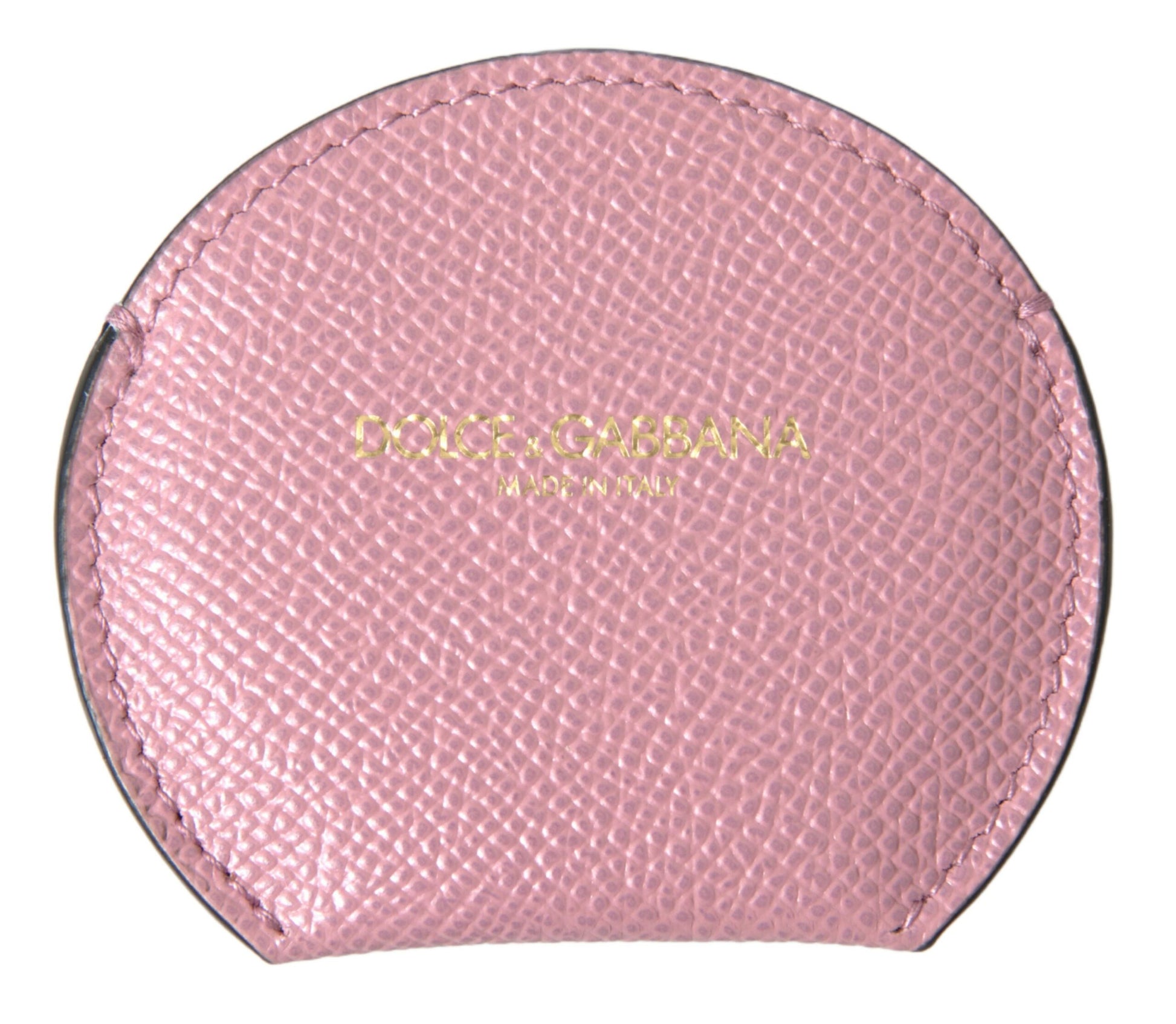 Dolce & Gabbana Pink Calfskin Leather Round Logo Print Hand Mirror Holder - ClickThatClicks 