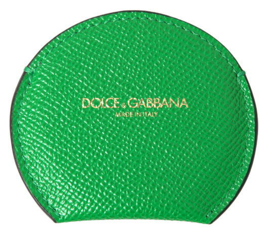 Dolce & Gabbana Green Calfskin Leather Round Logo Hand Mirror Holder - ClickThatClicks 