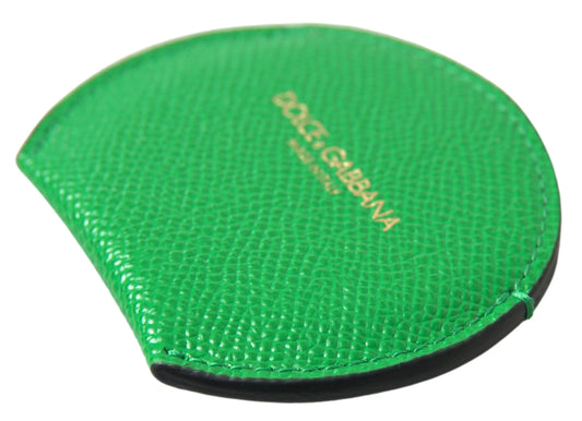 Dolce & Gabbana Green Calfskin Leather Round Logo Hand Mirror Holder - ClickThatClicks 
