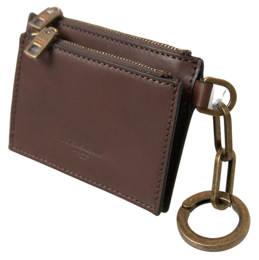 Dolce & Gabbana Brown Leather Zip Logo Keyring Coin Purse Wallet - ClickThatClicks 