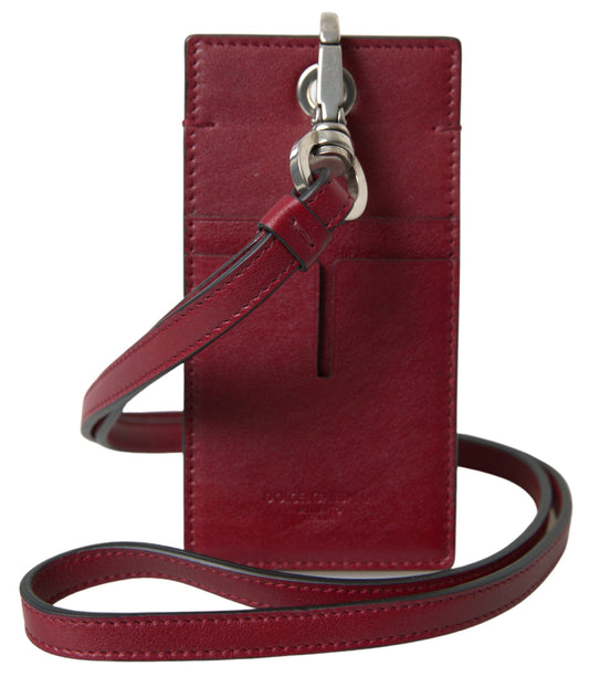 Dolce & Gabbana Red Leather Lanyard Logo Slim Card Holder Men Wallet - ClickThatClicks 