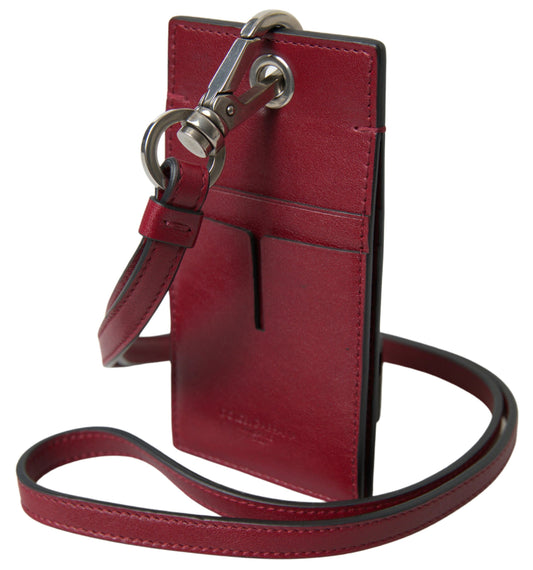 Dolce & Gabbana Red Leather Lanyard Logo Slim Card Holder Men Wallet - ClickThatClicks 