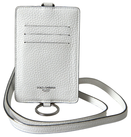 Dolce & Gabbana White Leather Lanyard Logo Card Holder Men Wallet - ClickThatClicks 