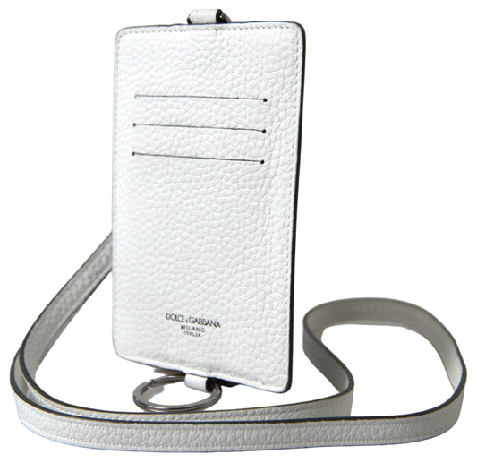 Dolce & Gabbana White Leather Lanyard Logo Card Holder Men Wallet - ClickThatClicks 