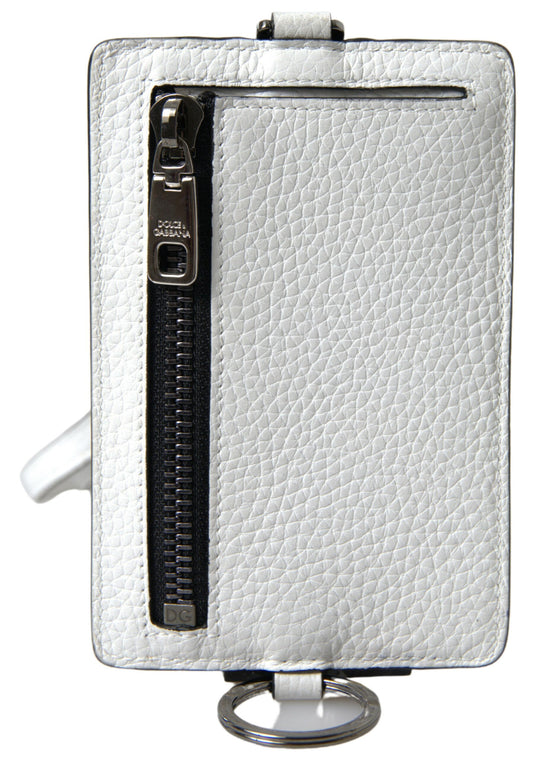Dolce & Gabbana White Leather Lanyard Logo Card Holder Men Wallet - ClickThatClicks 