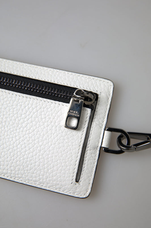 Dolce & Gabbana White Leather Lanyard Logo Card Holder Men Wallet - ClickThatClicks 
