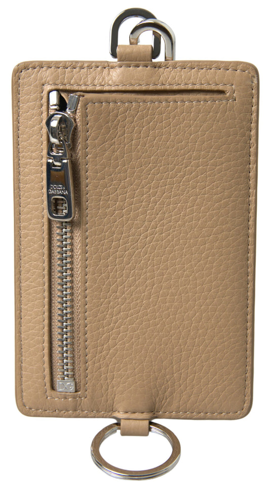 Dolce & Gabbana Beige Leather Lanyard Logo Card Holder Men Wallet - ClickThatClicks 