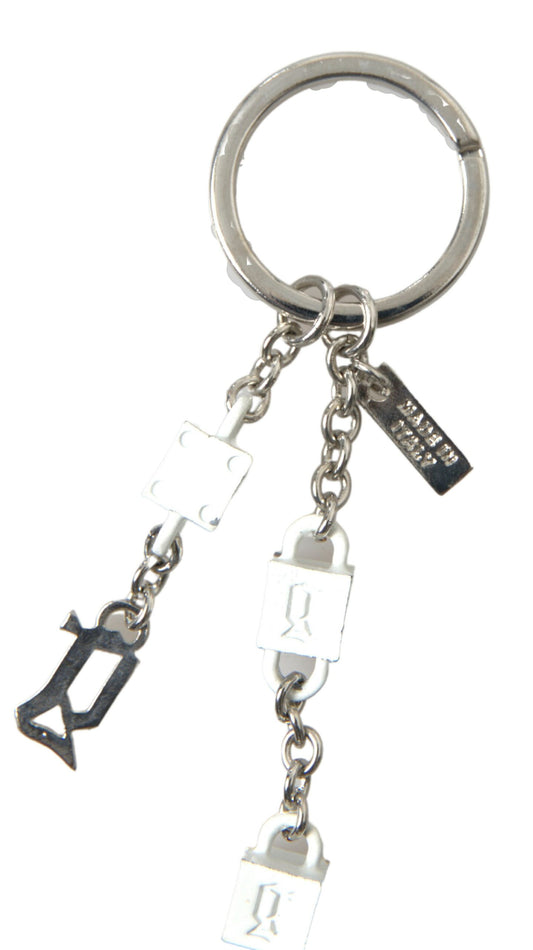 Dolce & Gabbana Silver Tone Metal DG Logo Engraved Keyring Keychain - ClickThatClicks 
