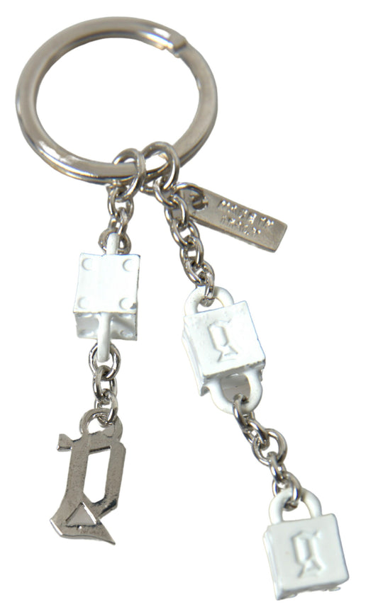 Dolce & Gabbana Silver Tone Metal DG Logo Engraved Keyring Keychain - ClickThatClicks 