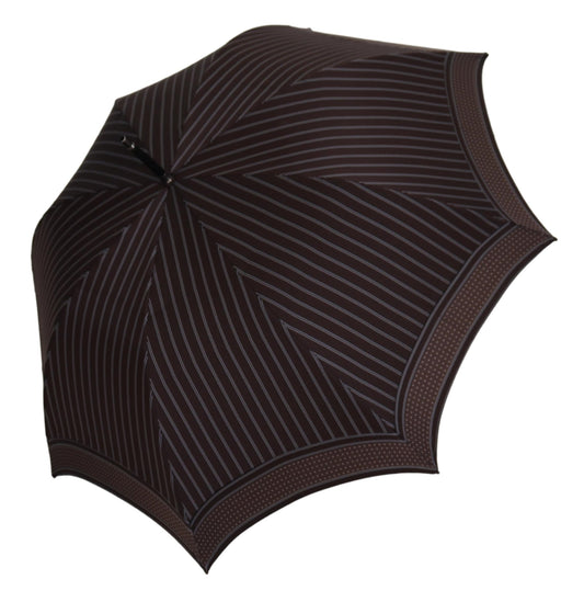 Dolce & Gabbana Brown Striped Leather Handle Collapsible Sartoria Umbrella - ClickThatClicks 