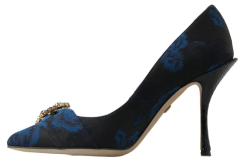 Dolce & Gabbana Blue Floral Ayers Crystal Pumps Shoes - ClickThatClicks 