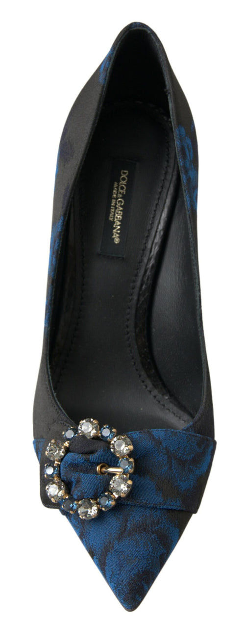 Dolce & Gabbana Blue Floral Ayers Crystal Pumps Shoes - ClickThatClicks 