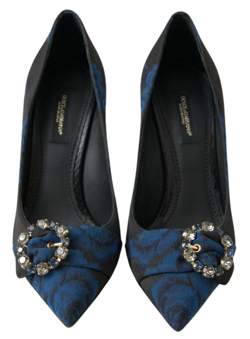 Dolce & Gabbana Blue Floral Ayers Crystal Pumps Shoes - ClickThatClicks 