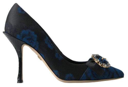 Dolce & Gabbana Blue Floral Ayers Crystal Pumps Shoes - ClickThatClicks 